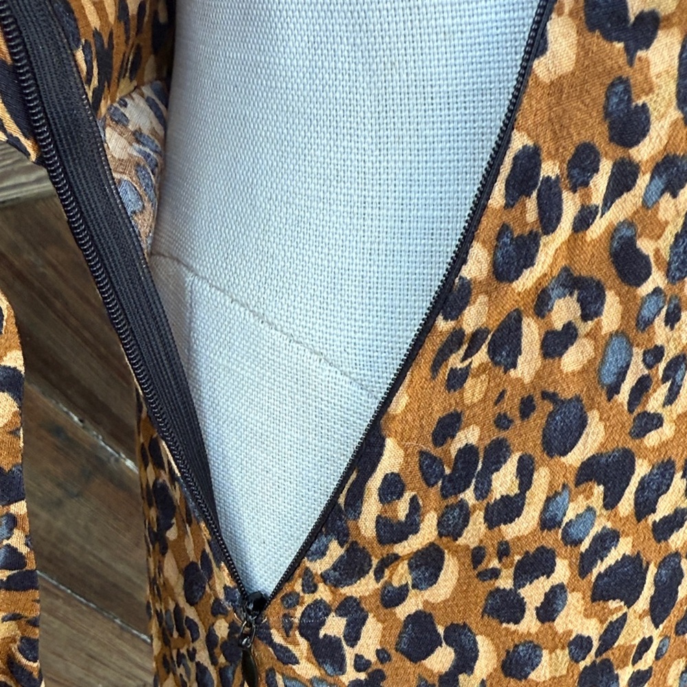 Zara Brown Leopard Long Sleeve Dress ties on the side S - Picture 9 of 12